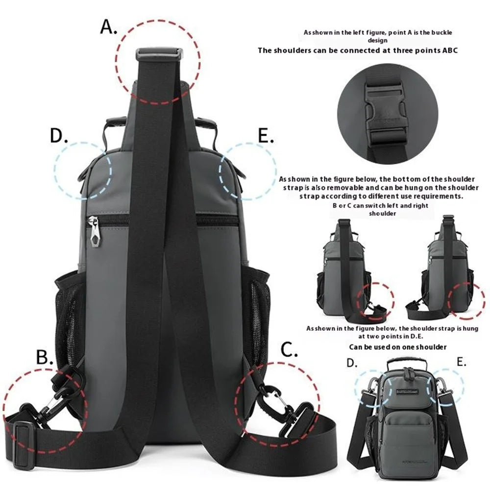 WEPOWER 999-15 Men Chest Bag Casual Commuting Nylon Crossbody Sling Pack Backpack - Grey - 4