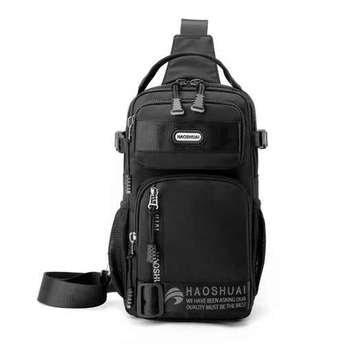 HAOSHUAI 1700-01 Fashion Men Chest Pack Waterproof Nylon Crossbody Bag for iPad 9.7 Inch - Black - 1
