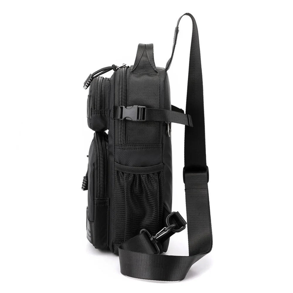 HAOSHUAI 1700-01 Fashion Men Chest Pack Waterproof Nylon Crossbody Bag for iPad 9.7 Inch - Black - 2