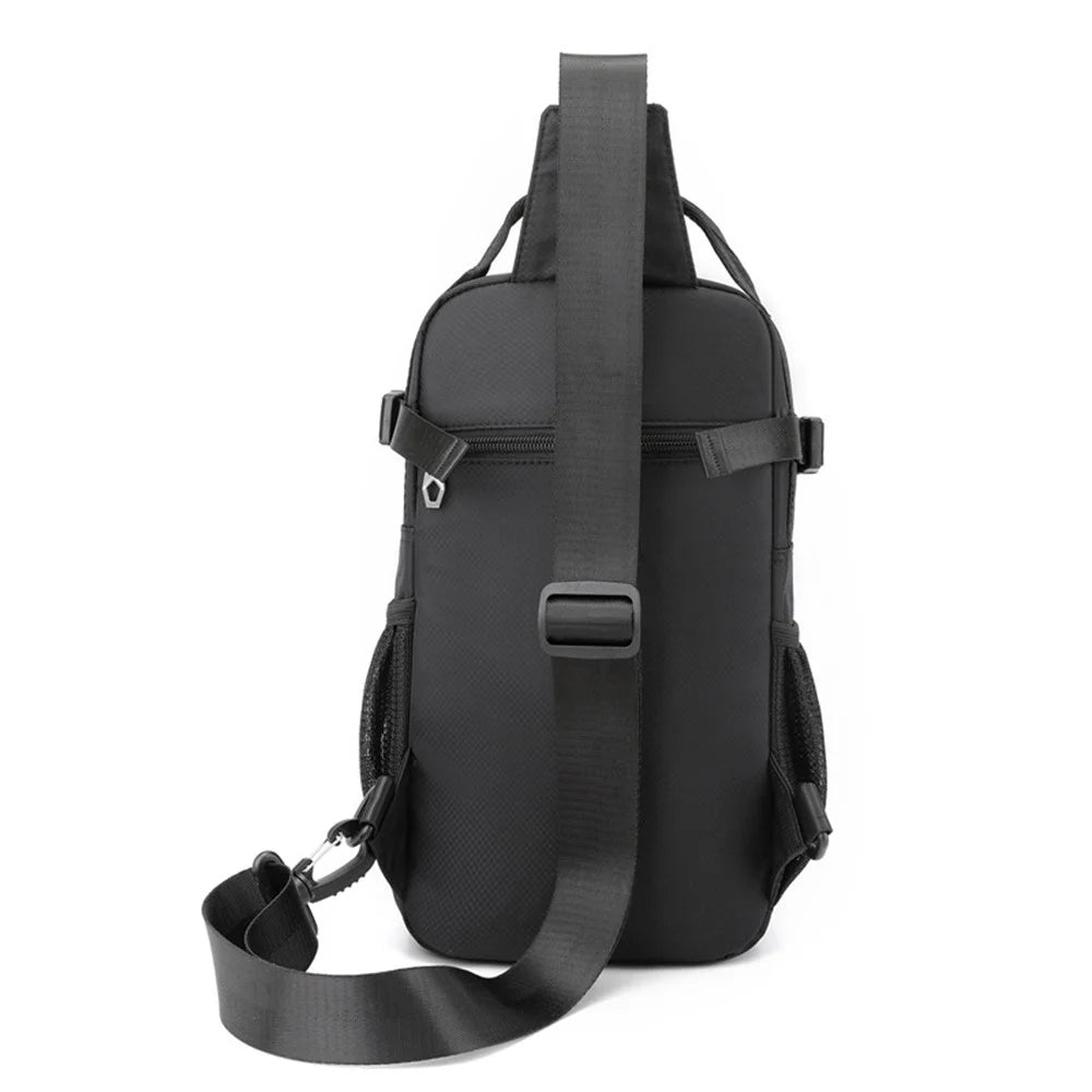HAOSHUAI 1700-01 Fashion Men Chest Pack Waterproof Nylon Crossbody Bag for iPad 9.7 Inch - Black - 3