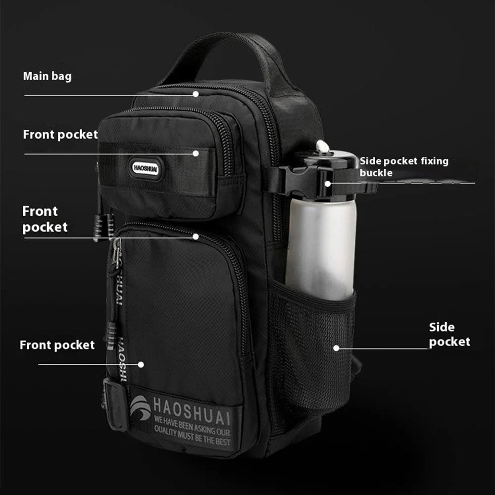 HAOSHUAI 1700-01 Fashion Men Chest Pack Waterproof Nylon Crossbody Bag for iPad 9.7 Inch - Black - 6