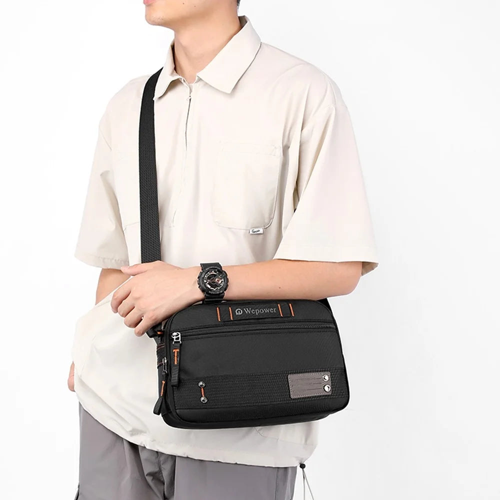 WEPOWER 8102 Men Crossbody Bag Multi Layer Waterproof Nylon Casual Travel Messenger Bag - Black - 5