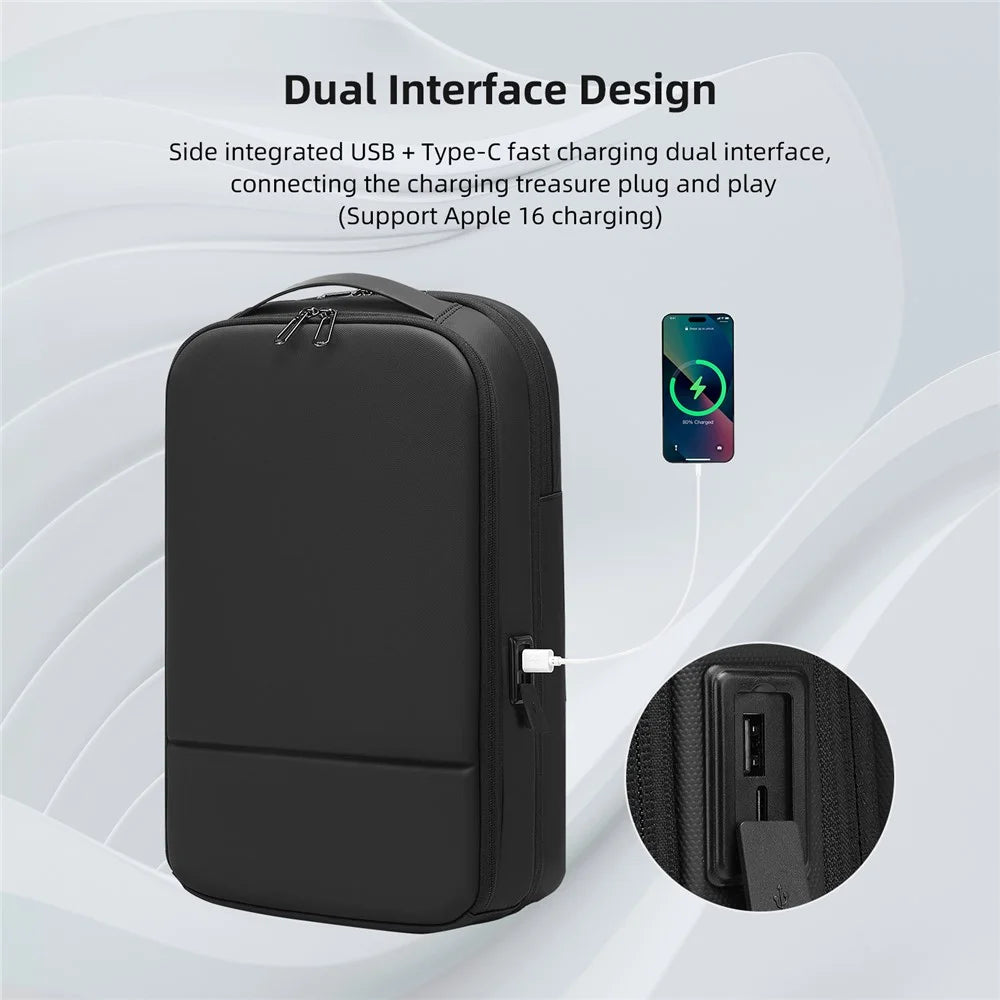 6643 16 Inch Laptop Backpack Expandable Travel Shoulder Bag with USB + Type C Charging Ports - Black - 6
