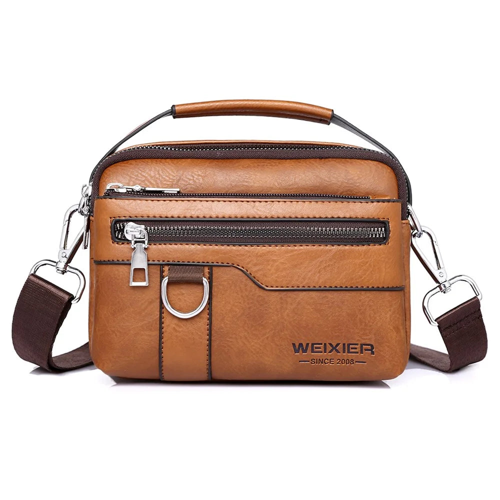 WEIXIER D893 Men Multifunctional Crossbody Bag PU Leather Commuting Single Shoulder Pack - Light Brown - 1