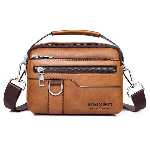 WEIXIER D893 Men Multifunctional Crossbody Bag PU Leather Commuting Single Shoulder Pack - Light Brown - 1