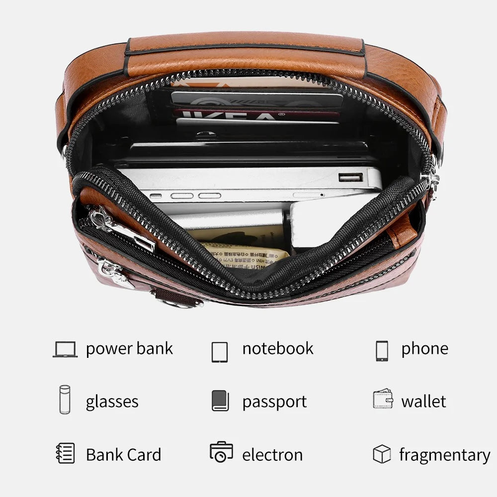 WEIXIER D893 Men Multifunctional Crossbody Bag PU Leather Commuting Single Shoulder Pack - Light Brown - 2