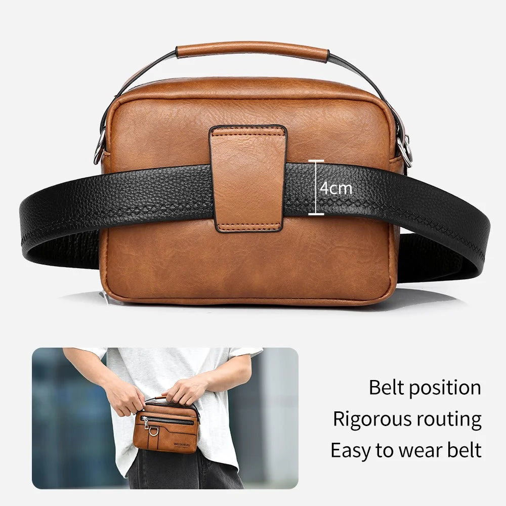 WEIXIER D893 Men Multifunctional Crossbody Bag PU Leather Commuting Single Shoulder Pack - Light Brown - 3