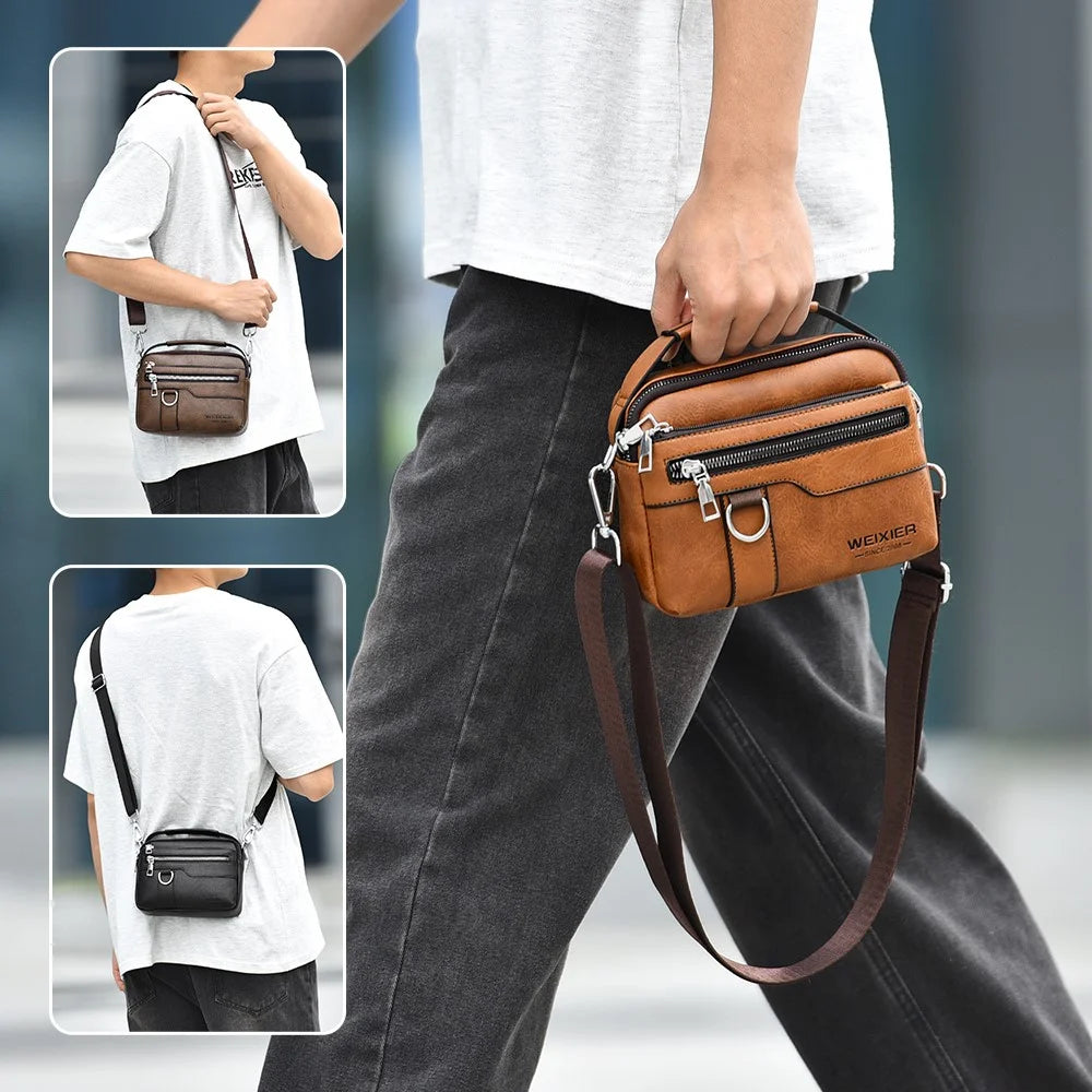 WEIXIER D893 Men Multifunctional Crossbody Bag PU Leather Commuting Single Shoulder Pack - Light Brown - 4