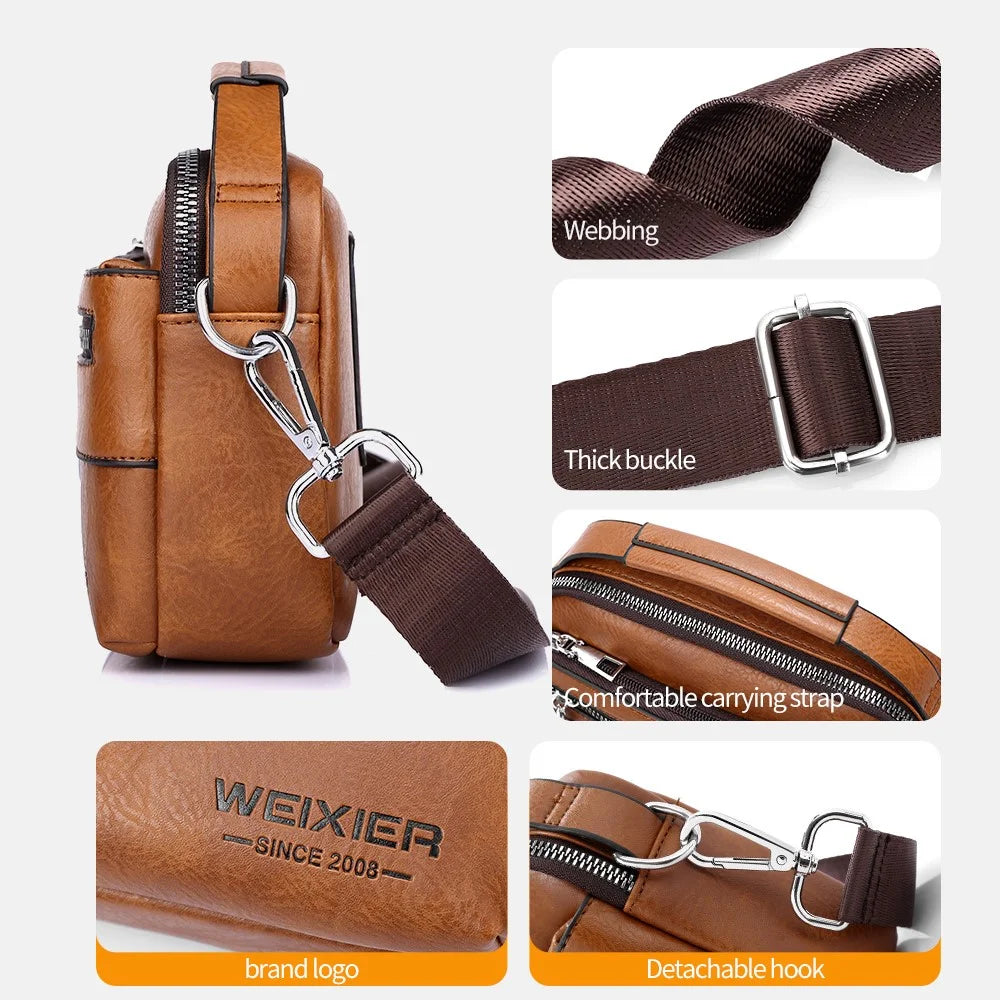 WEIXIER D893 Men Multifunctional Crossbody Bag PU Leather Commuting Single Shoulder Pack - Light Brown - 5