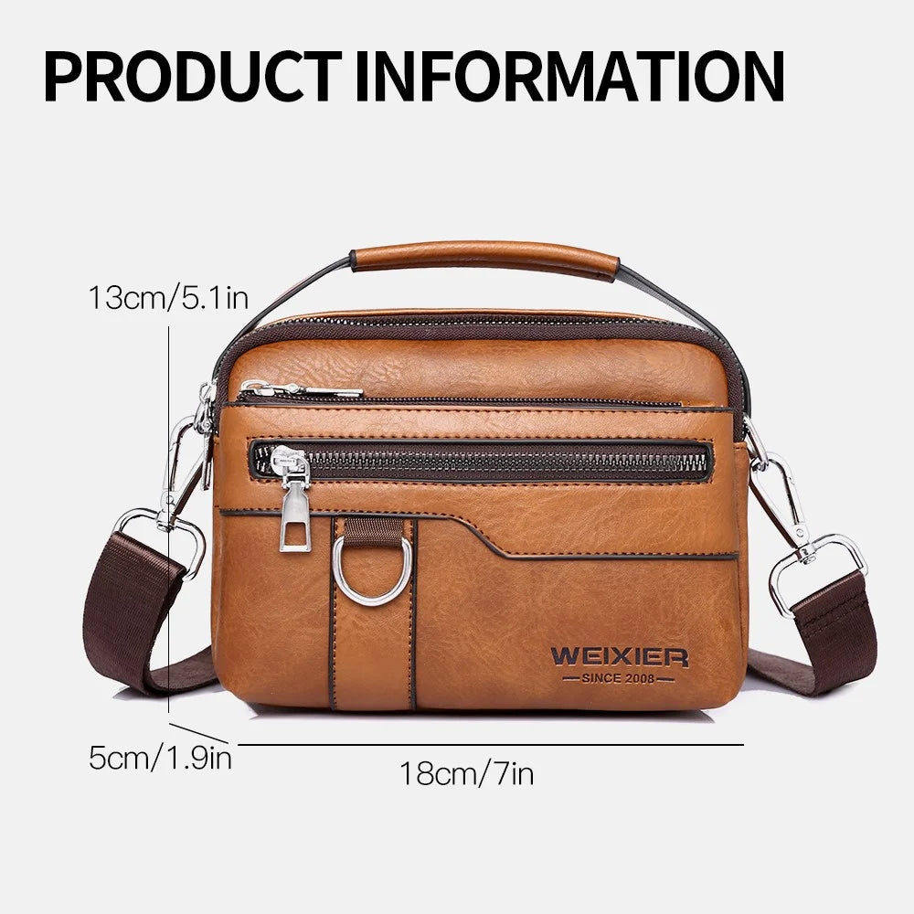 WEIXIER D893 Men Multifunctional Crossbody Bag PU Leather Commuting Single Shoulder Pack - Light Brown - 6