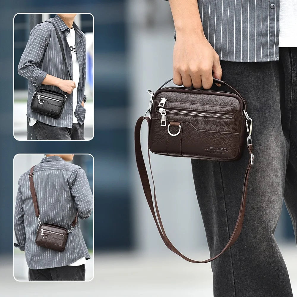 WEIXIER D894 Men Crossbody Bag Multifunctional PU Leather Single Shoulder Messenger Bag - Dark Brown - 4