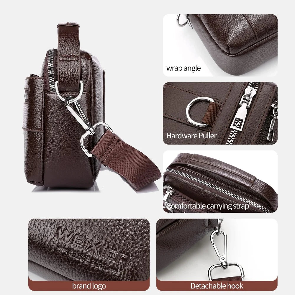 WEIXIER D894 Men Crossbody Bag Multifunctional PU Leather Single Shoulder Messenger Bag - Dark Brown - 5