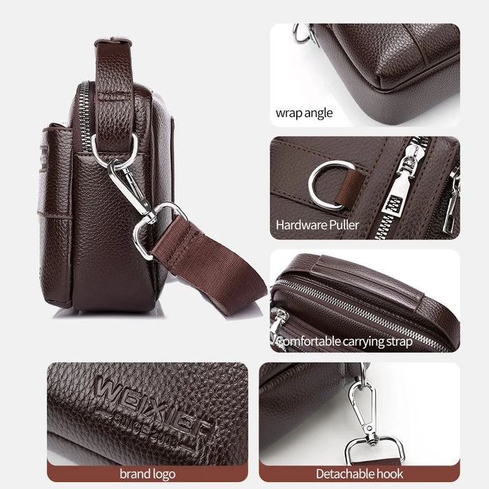 WEIXIER D894 Men Crossbody Bag Multifunctional PU Leather Single Shoulder Messenger Bag - Dark Brown - 5