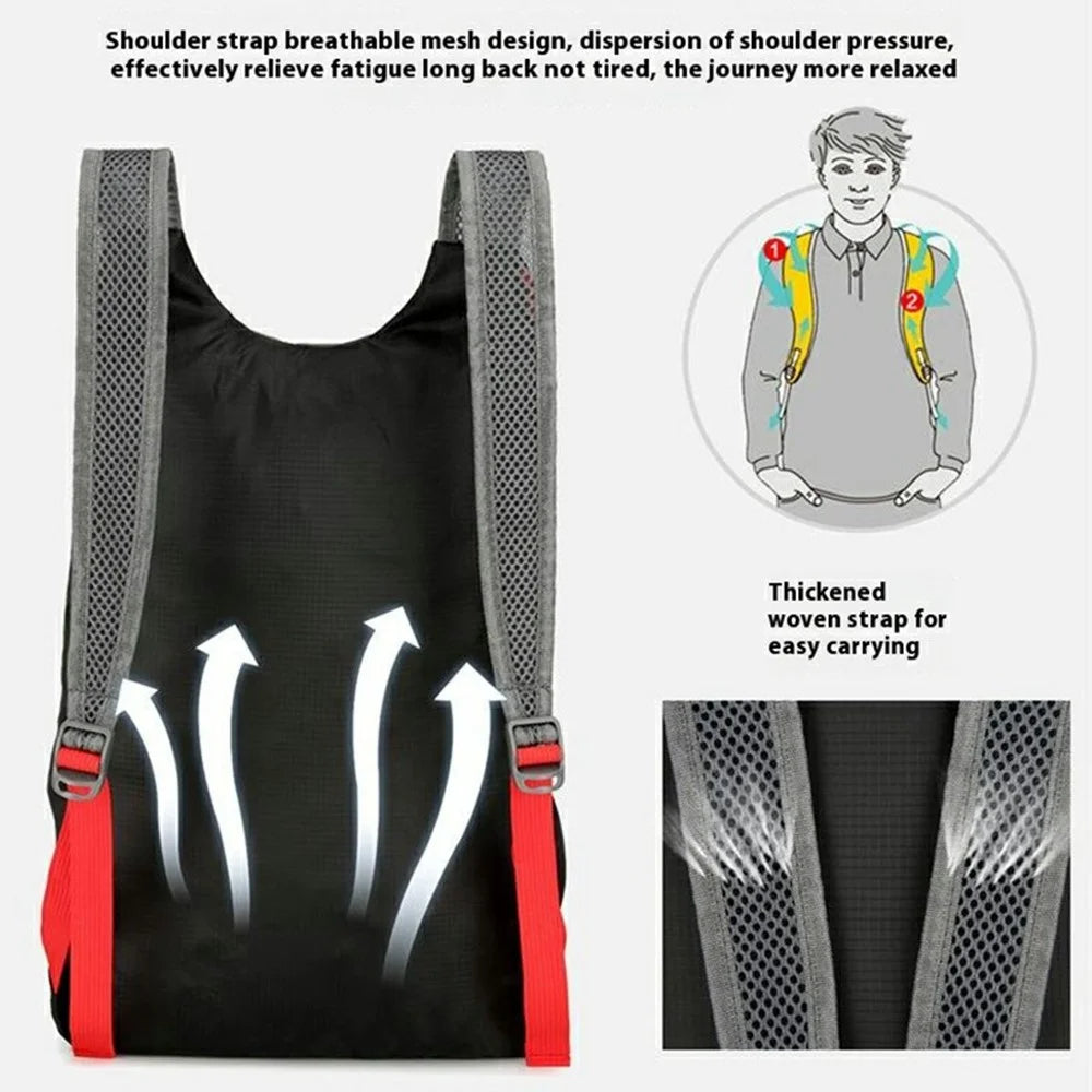 VANAHEIMR 608 Outdoor Foldable Backpack for Hiking Travel Waterproof Nylon Lightweight Daypack with Storage Bag - Black - 3