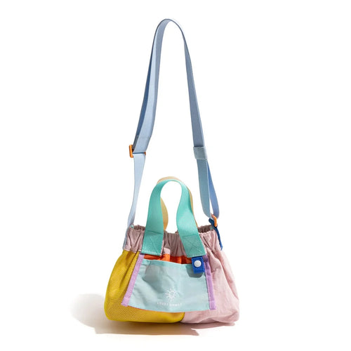 NL492 Size S Color Block Tote Bag Lightweight Nylon Foldable Crossbody Shoulder Handbag - Pink - 1