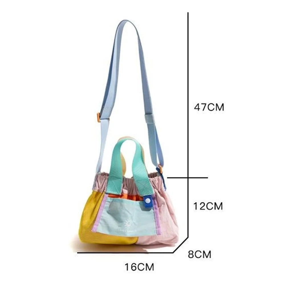 NL492 Size S Color Block Tote Bag Lightweight Nylon Foldable Crossbody Shoulder Handbag - Pink - 4