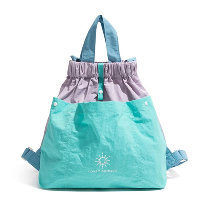NL1595  Casual Nylon Double Shoulder Bag Color Block Tote Backpack with Hidden Magnetic Closure - Light Purple Splicing - 1