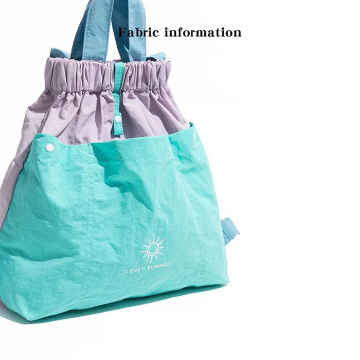 NL1595  Casual Nylon Double Shoulder Bag Color Block Tote Backpack with Hidden Magnetic Closure - Light Purple Splicing - 2