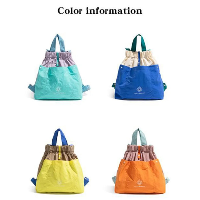 NL1595  Casual Nylon Double Shoulder Bag Color Block Tote Backpack with Hidden Magnetic Closure - Light Purple Splicing - 4