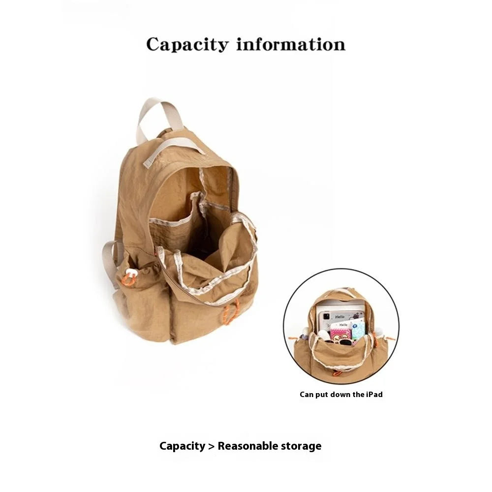 NL1116 Lightweight Nylon Backpack for Students Solid Color Outdoor Sports Waterproof Rucksack - Light Khaki - 2