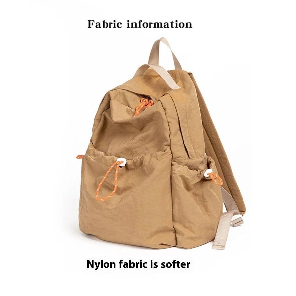 NL1116 Lightweight Nylon Backpack for Students Solid Color Outdoor Sports Waterproof Rucksack - Light Khaki - 3