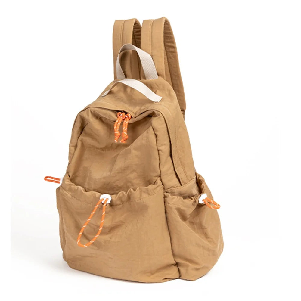 NL1116 Lightweight Nylon Backpack for Students Solid Color Outdoor Sports Waterproof Rucksack - Light Khaki - 4