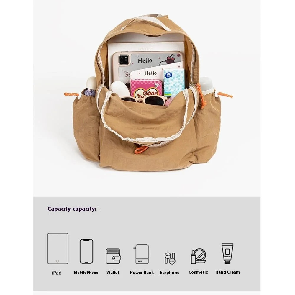 NL1116 Lightweight Nylon Backpack for Students Solid Color Outdoor Sports Waterproof Rucksack - Light Khaki - 6