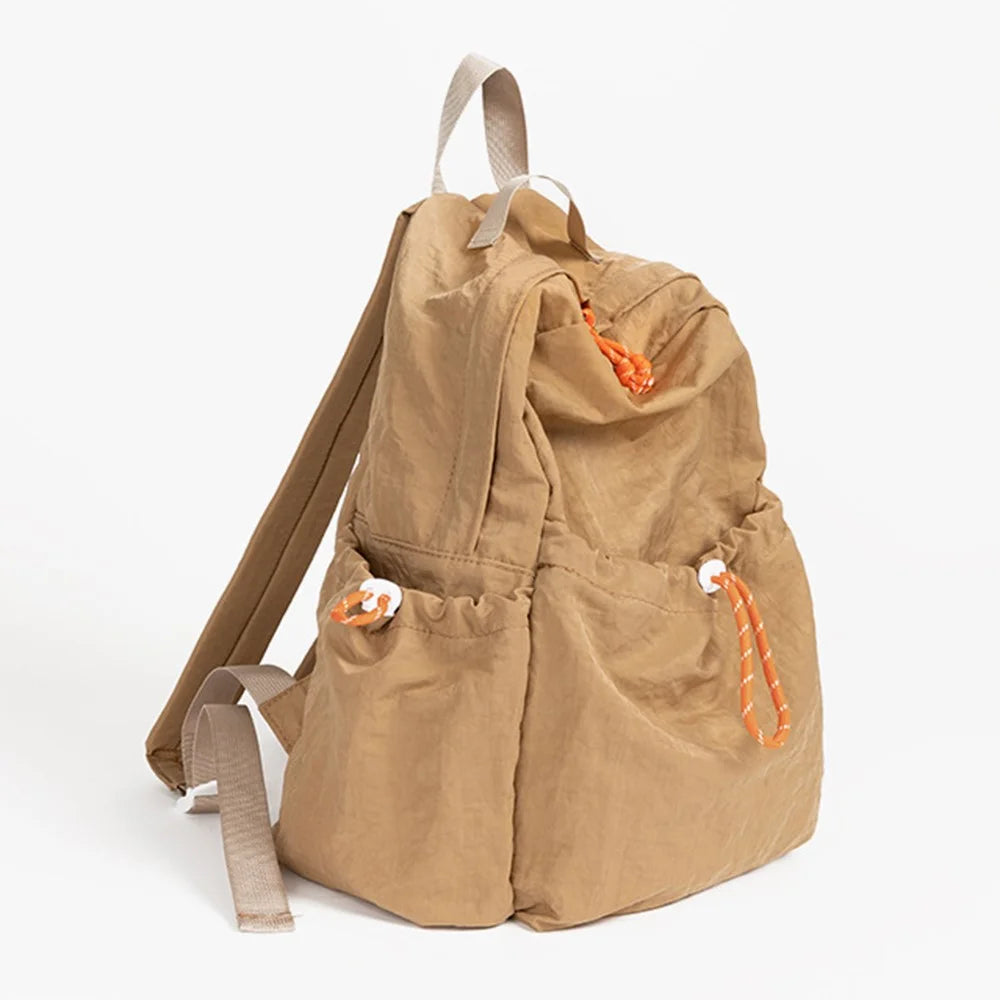 NL1116 Lightweight Nylon Backpack for Students Solid Color Outdoor Sports Waterproof Rucksack - Light Khaki - 7