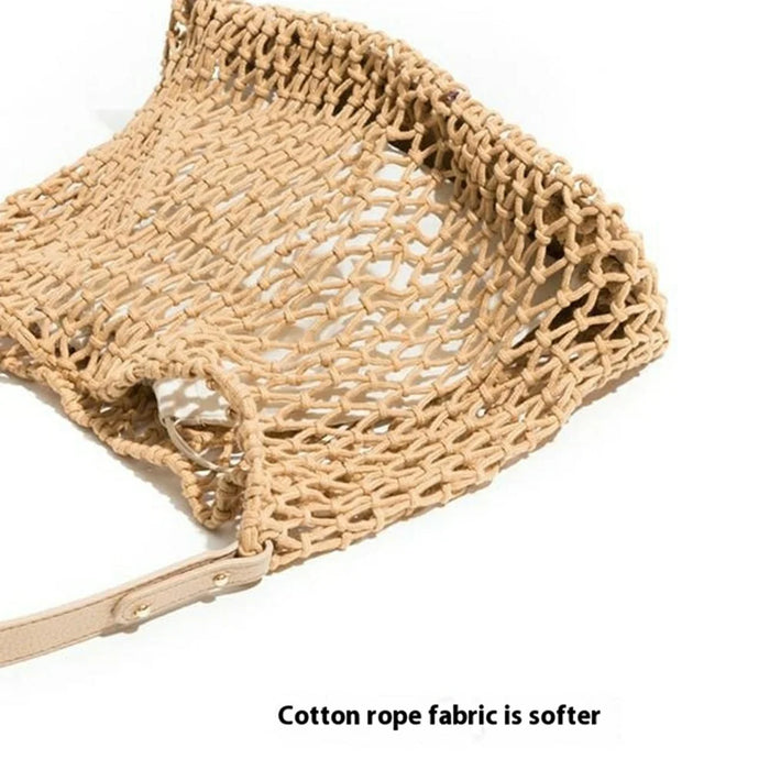 Hollow Woven Tote Bag Women Large Capacity Single Shoulder Handbag for Beach Travel - White - 3