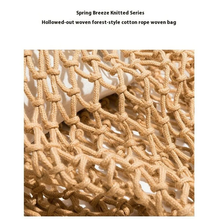 Hollow Woven Tote Bag Women Large Capacity Single Shoulder Handbag for Beach Travel - White - 4