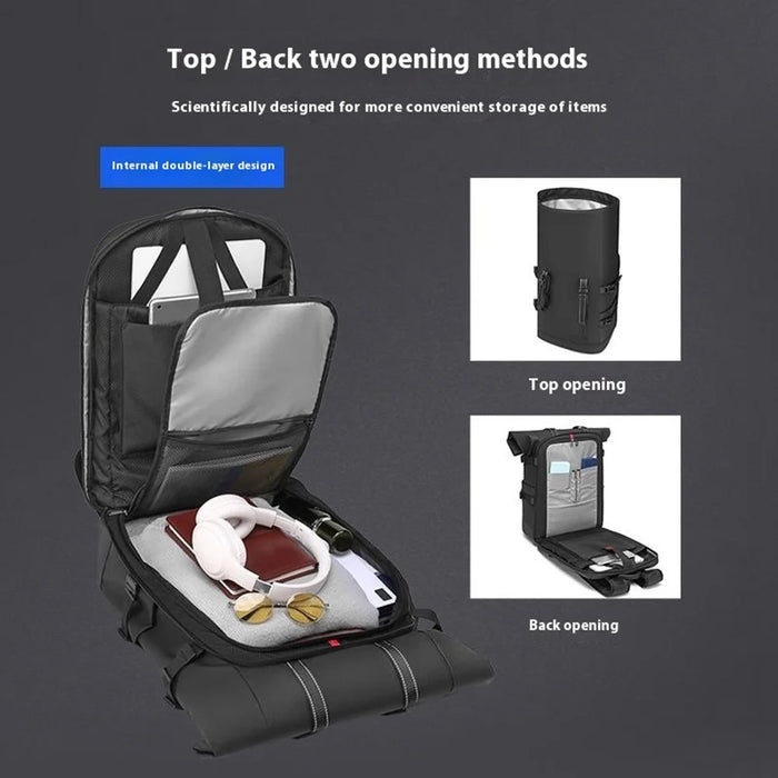 EURCOOL 6660 Men Business Travel Laptop Backpack Large Capacity Roll Top PVC Dual Shoulder Bag - 2