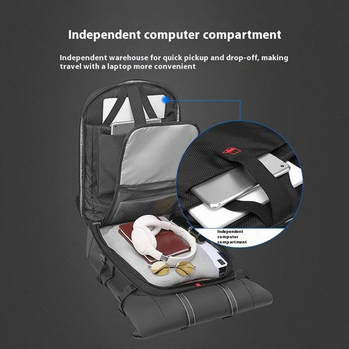 EURCOOL 6660 Men Business Travel Laptop Backpack Large Capacity Roll Top PVC Dual Shoulder Bag - 5