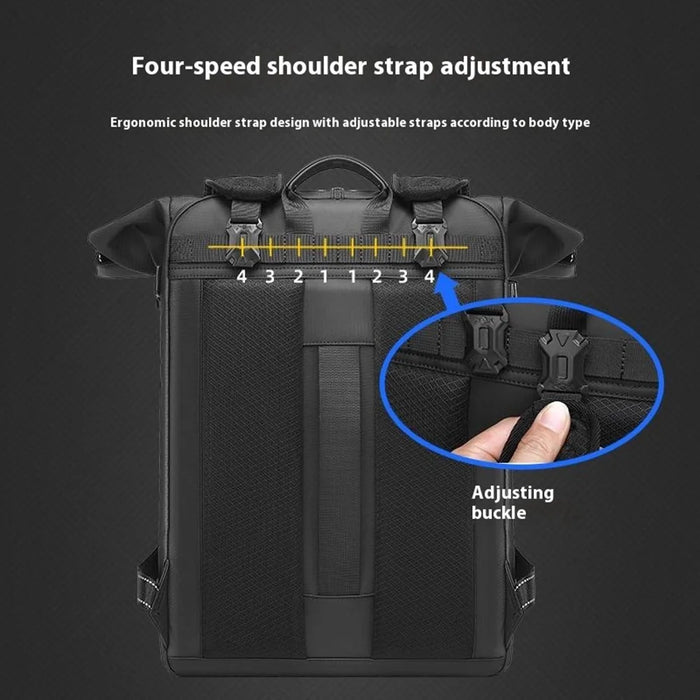 EURCOOL 6660 Men Business Travel Laptop Backpack Large Capacity Roll Top PVC Dual Shoulder Bag - 6