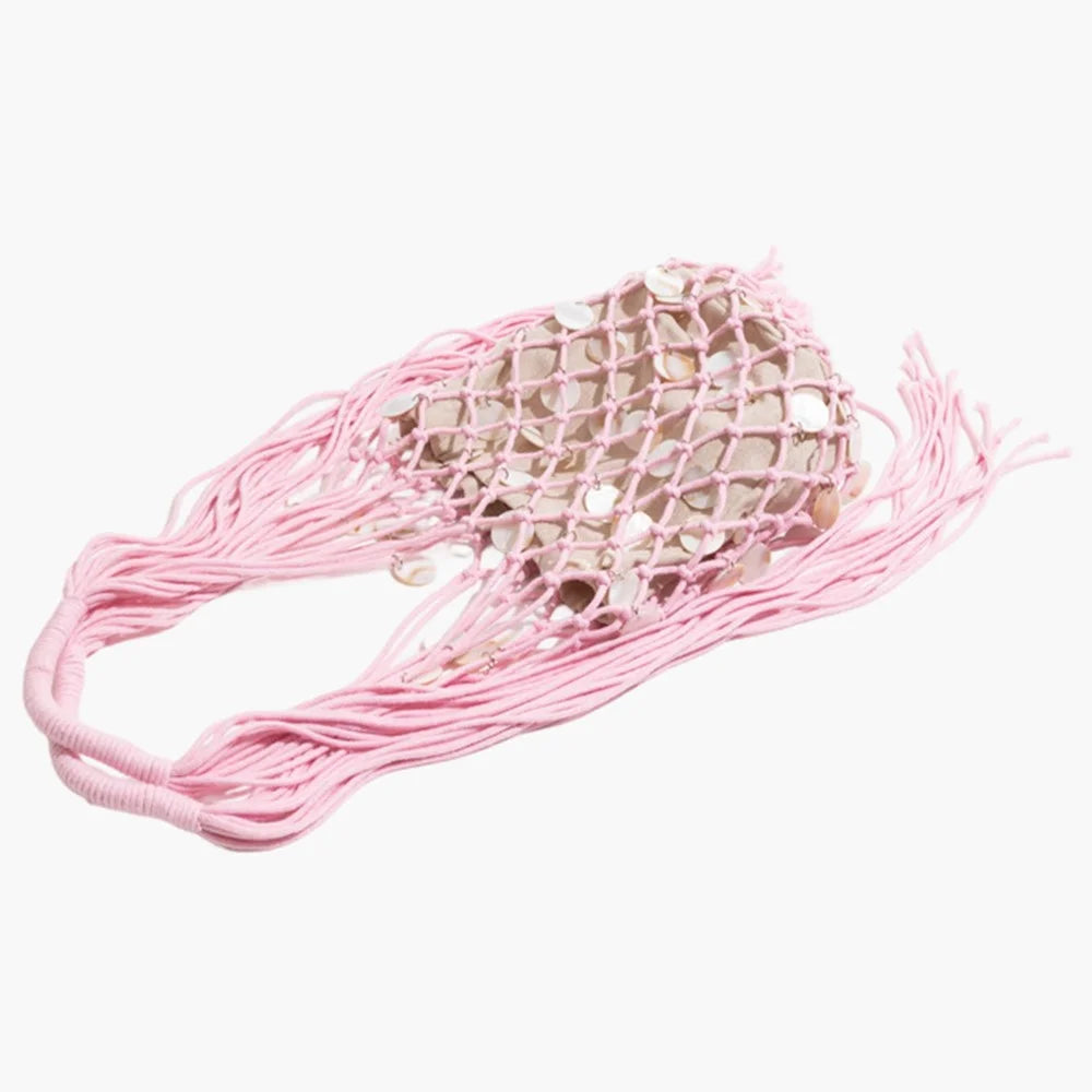 Summer Fresh Woven Bucket Bag Unique Hollow Out Sequin Casual Tote Bag - Pink - 6