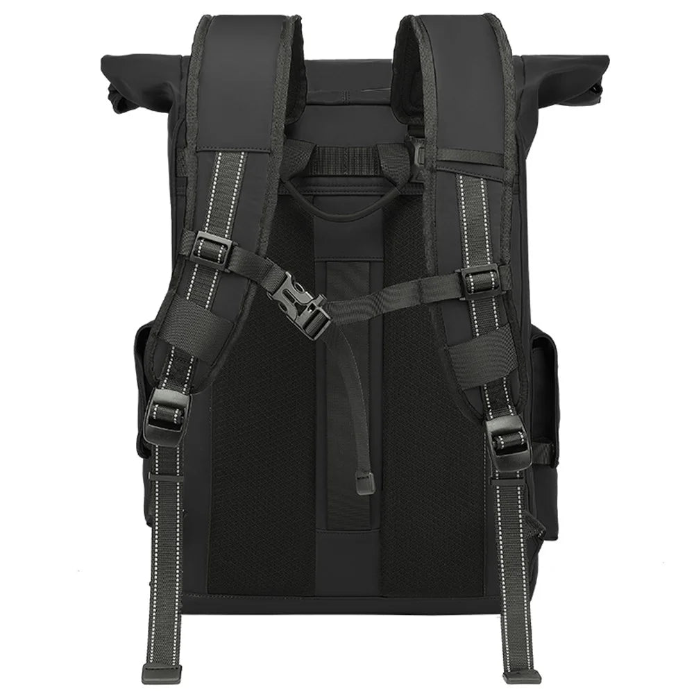 EURCOOL EC-693AA Men Roll Top Business Travel Backpack Oxford Cloth Expandable Outdoor Hiking Daypack - Black - 2
