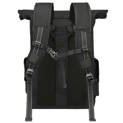 EURCOOL EC-693AA Men Roll Top Business Travel Backpack Oxford Cloth Expandable Outdoor Hiking Daypack - Black - 2