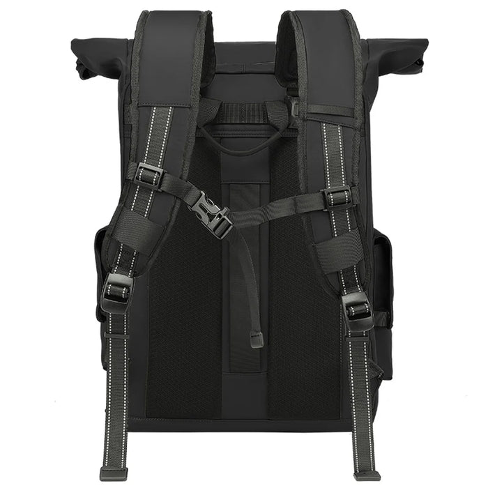 EURCOOL EC-693AA Men Roll Top Business Travel Backpack Oxford Cloth Expandable Outdoor Hiking Daypack - Black - 2