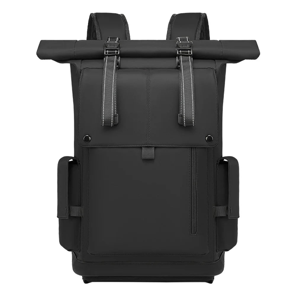 EURCOOL EC-693AA Men Roll Top Business Travel Backpack Oxford Cloth Expandable Outdoor Hiking Daypack - Black - 3