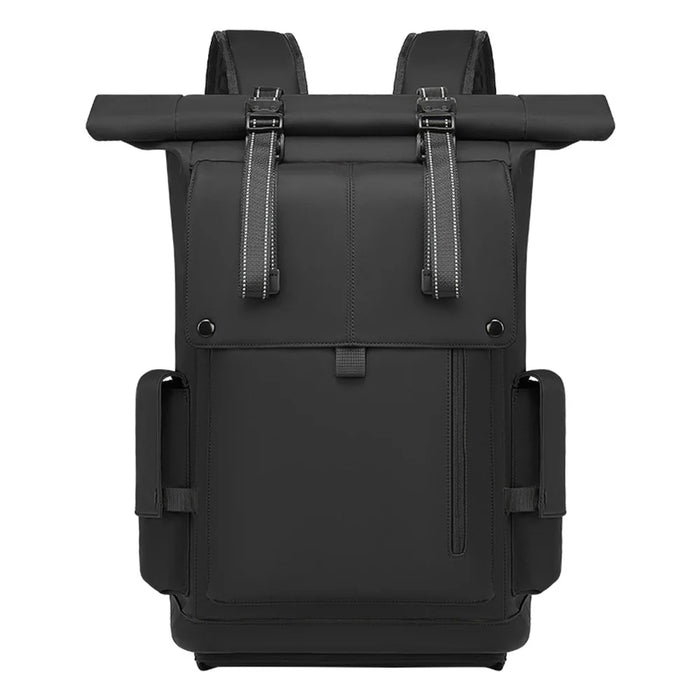EURCOOL EC-693AA Men Roll Top Business Travel Backpack Oxford Cloth Expandable Outdoor Hiking Daypack - Black - 3