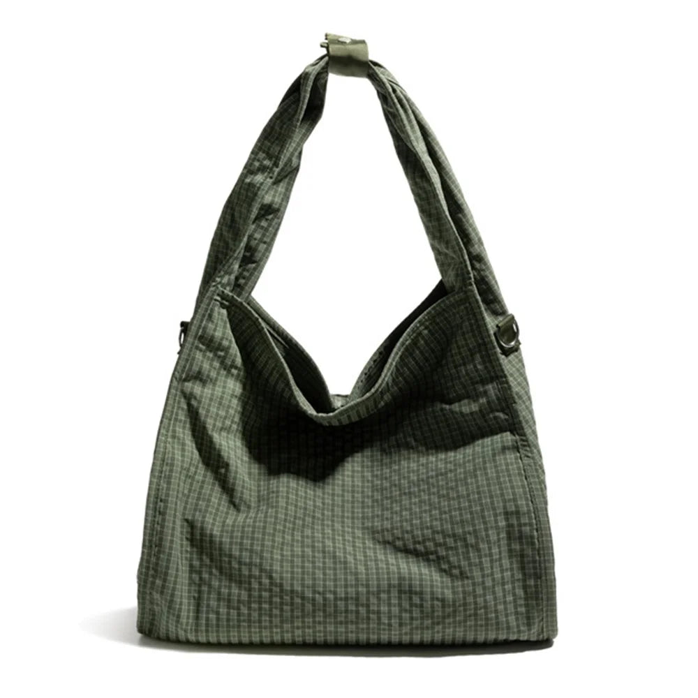 NL1014 Waffle Grid Nylon Tote Bag Large Capacity Single Shoulder Crossbody Bag - Green - 1
