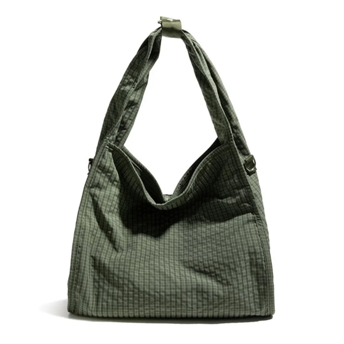 NL1014 Waffle Grid Nylon Tote Bag Large Capacity Single Shoulder Crossbody Bag - Green - 1