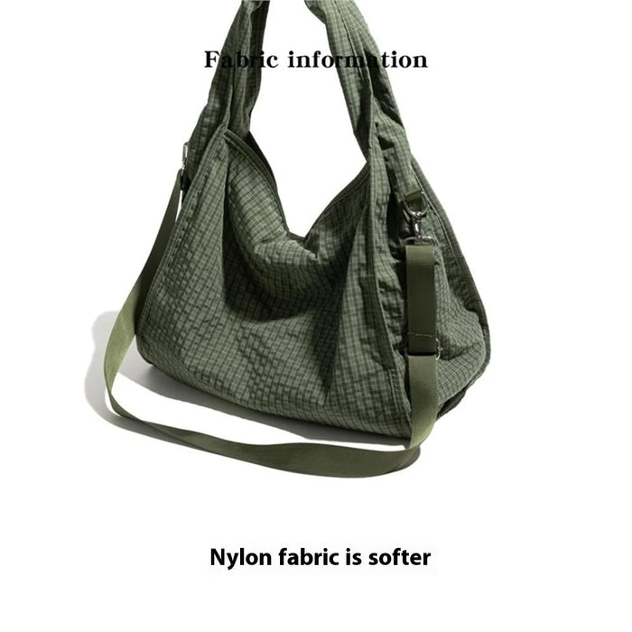 NL1014 Waffle Grid Nylon Tote Bag Large Capacity Single Shoulder Crossbody Bag - Green - 7