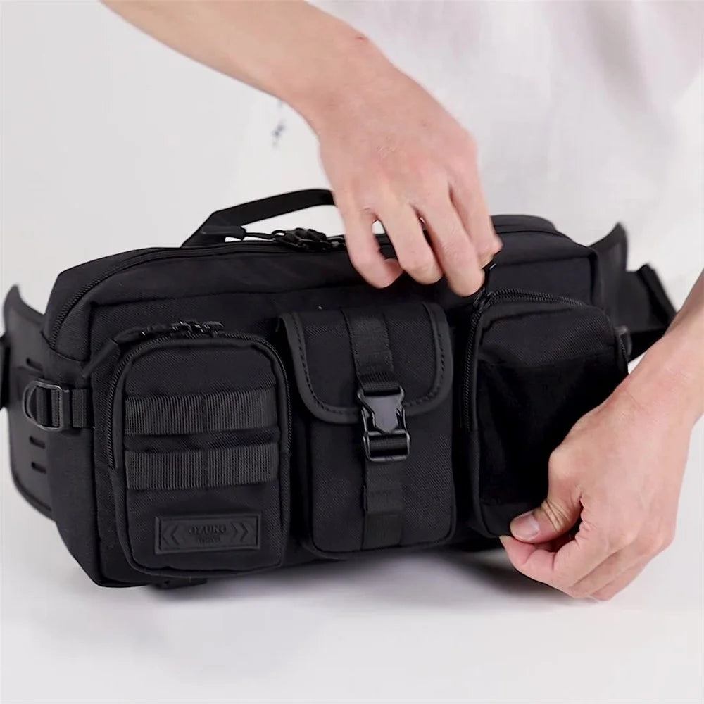 OZUKO 9449 Men Waterproof Fanny Pack Outdoor Sports Large Capacity Chest Bag - Black - 4