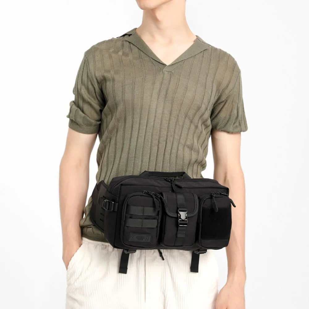 OZUKO 9449 Men Waterproof Fanny Pack Outdoor Sports Large Capacity Chest Bag - Black - 6