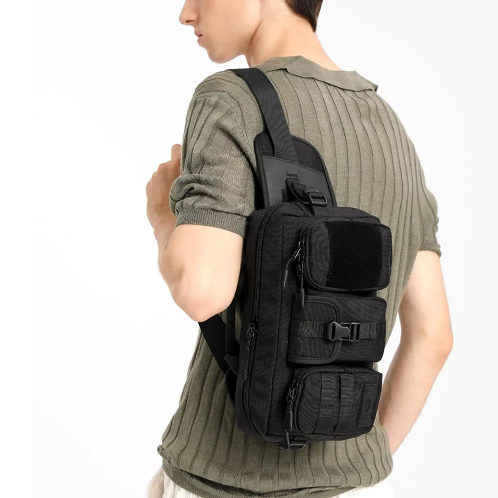 OZUKO 9449 Men Waterproof Fanny Pack Outdoor Sports Large Capacity Chest Bag - Black - 7