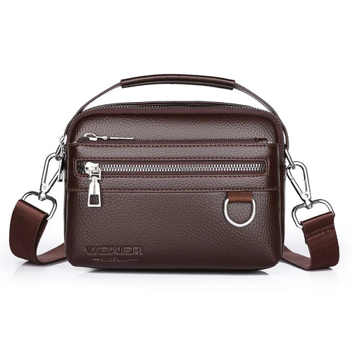 WEIXIER D892 Men Crossbody Bag PU Leather Waterproof Single Shoulder Waist Bag Compact Travel Satchel - Dark Brown - 1