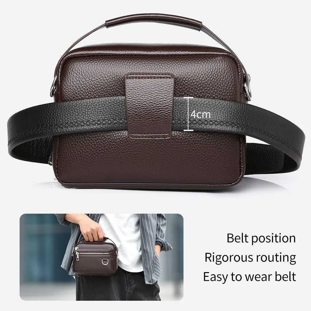 WEIXIER D892 Men Crossbody Bag PU Leather Waterproof Single Shoulder Waist Bag Compact Travel Satchel - Dark Brown - 2