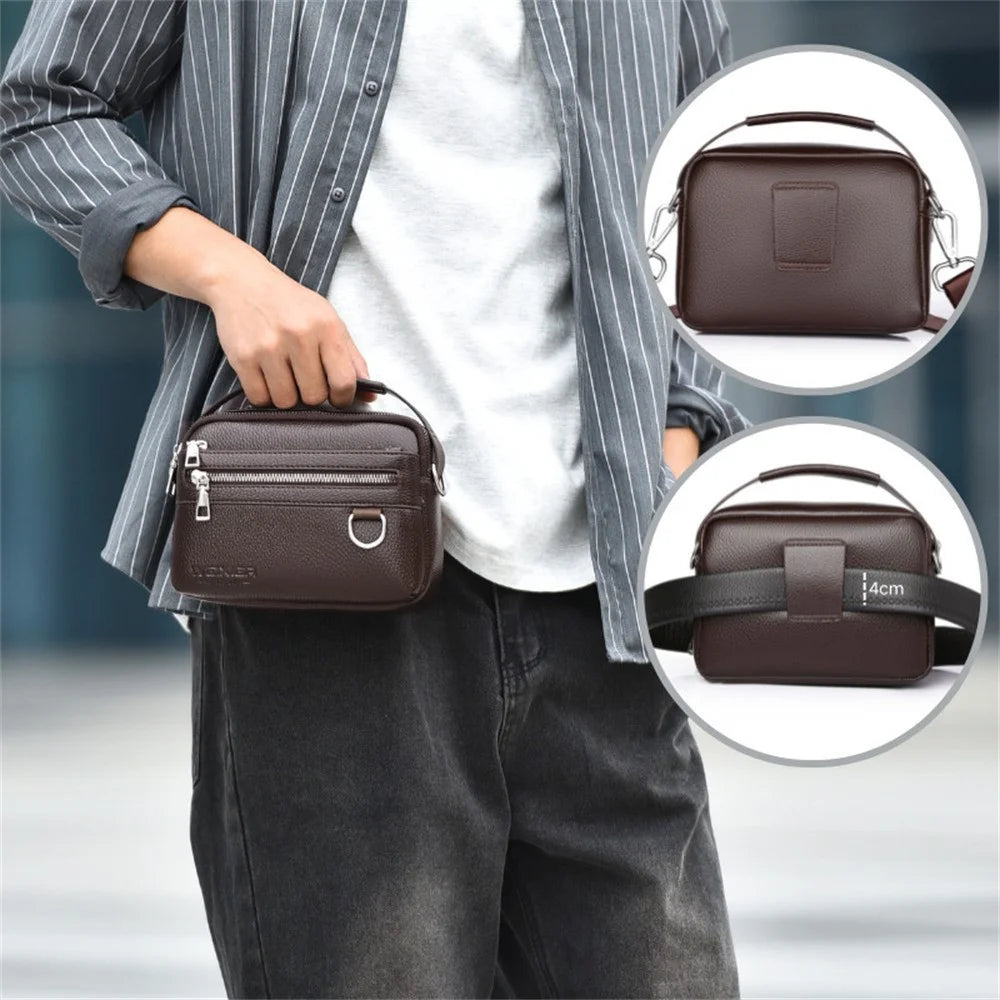 WEIXIER D892 Men Crossbody Bag PU Leather Waterproof Single Shoulder Waist Bag Compact Travel Satchel - Dark Brown - 3