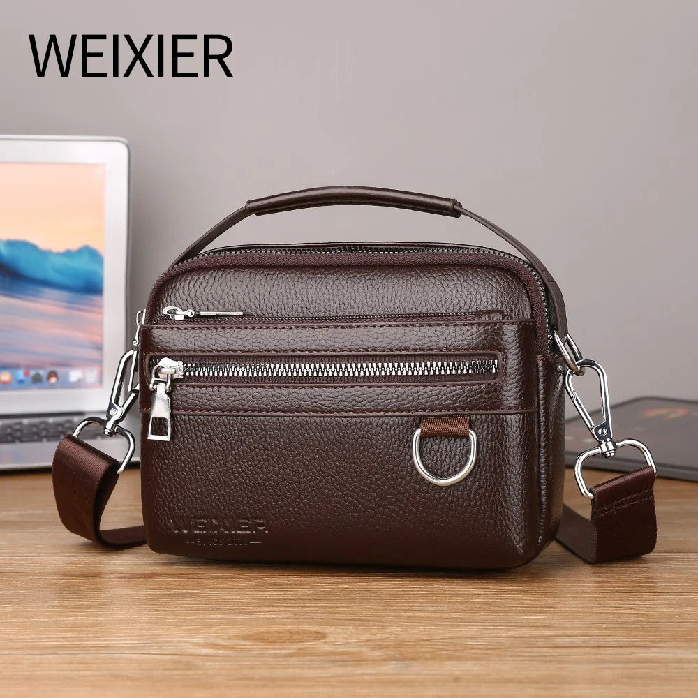 WEIXIER D892 Men Crossbody Bag PU Leather Waterproof Single Shoulder Waist Bag Compact Travel Satchel - Dark Brown - 4