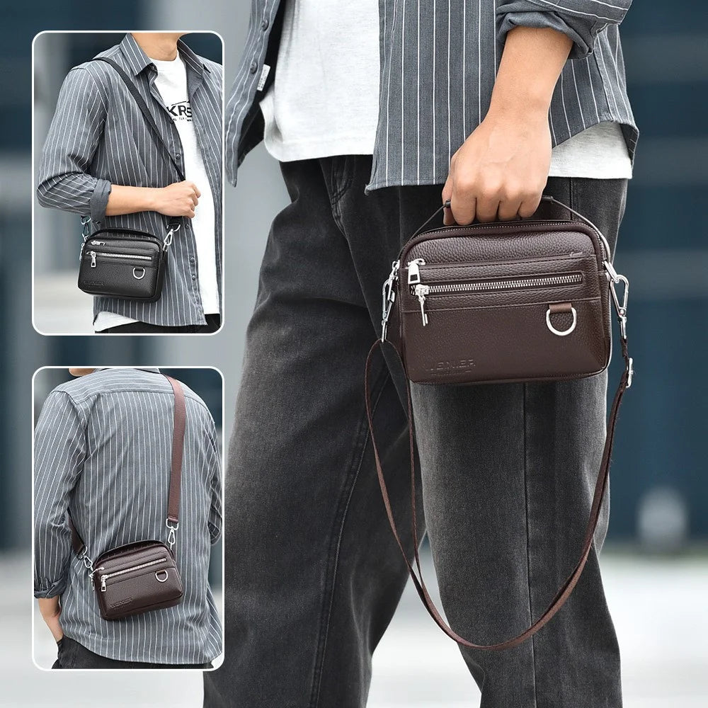 WEIXIER D892 Men Crossbody Bag PU Leather Waterproof Single Shoulder Waist Bag Compact Travel Satchel - Dark Brown - 5